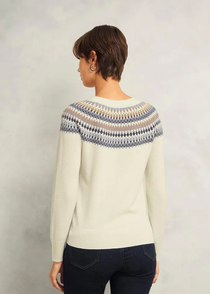 Women Greta Fairisle Jumper With Cashmere Ivory Multi Hobbs Jumpers and Cardigans