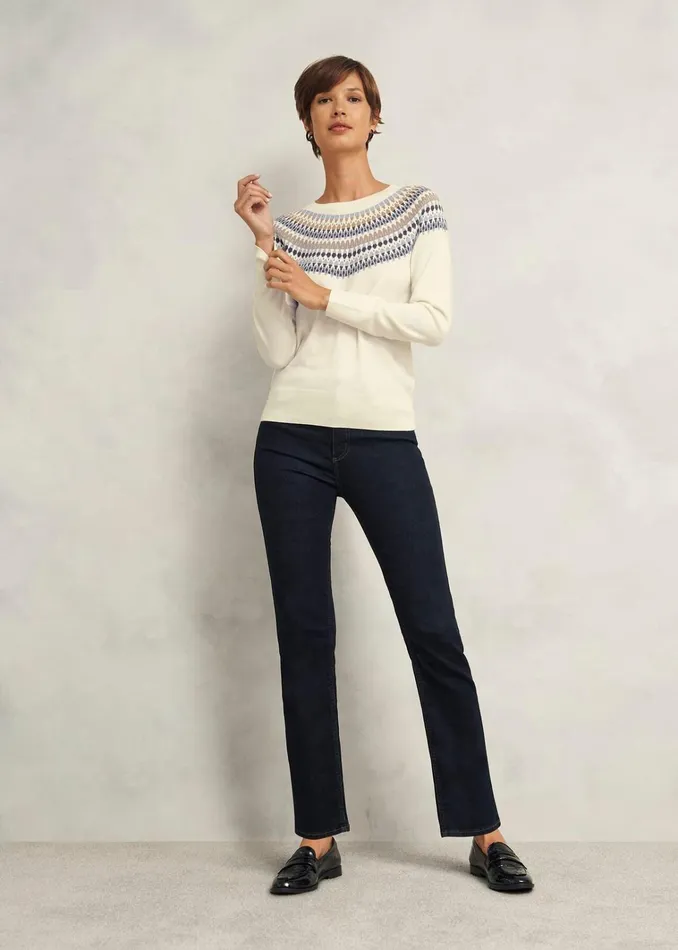 Women Greta Fairisle Jumper With Cashmere Ivory Multi Hobbs Jumpers and Cardigans
