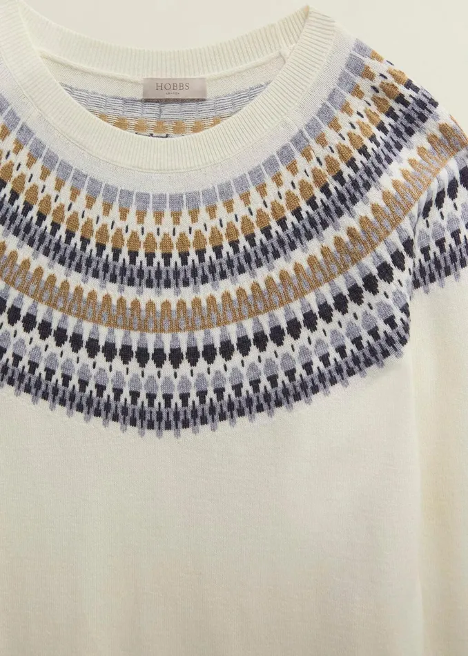 Women Greta Fairisle Jumper With Cashmere Ivory Multi Hobbs Jumpers and Cardigans