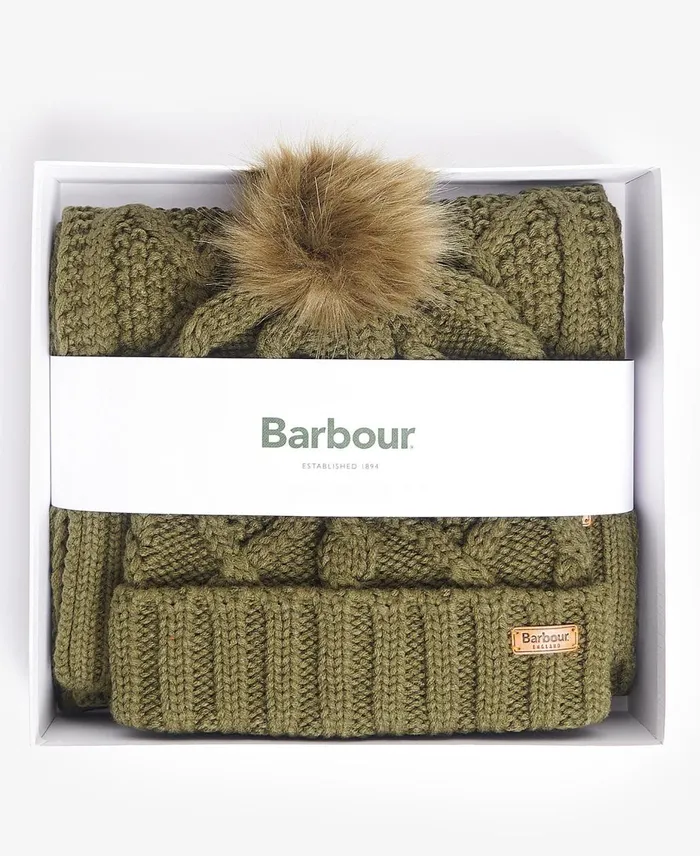 Women Hats Barbour Ridley Beanie and Scarf Gift Set Olive Women Hats Barbour Ridley Beanie and Scarf Gift Set Olive