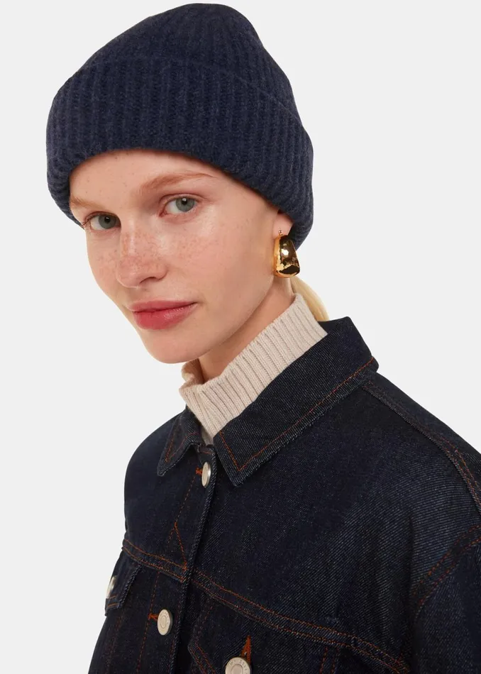 Women Hats Gloves and Scarves Whistles Navy Lambswool Hat