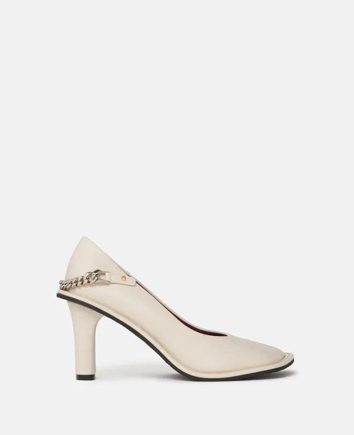 Women Heels Stella McCartney Ryder Falabella Chain Heels Greggio White