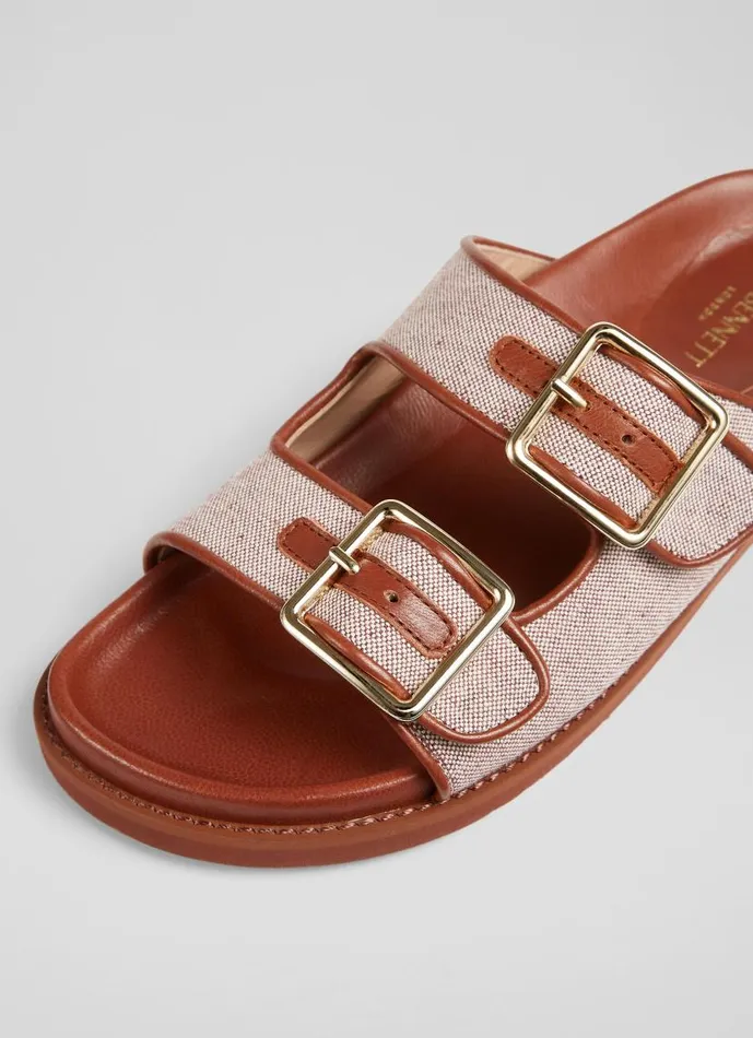 Women Ionna Leather And Cotton Footbed Flat Sandals Tan LKBennett Flats Women Ionna Leather And Cotton Footbed Flat Sandals Tan LKBennett Flats