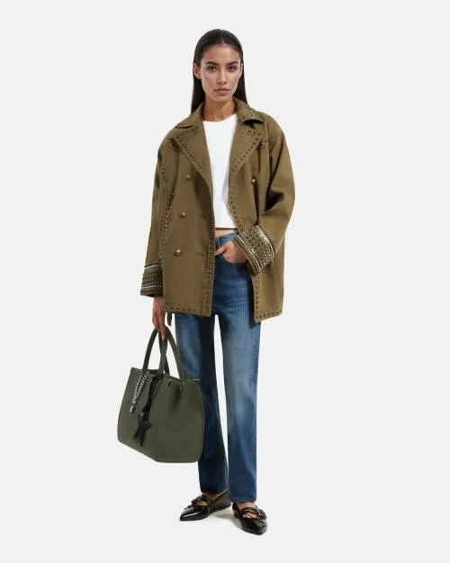 Women Jackets and Blazers The Kooples Khaki Pea Coat With Studs And Pearls Kaki Women Jackets and Blazers The Kooples Khaki Pea Coat With Studs And Pearls Kaki