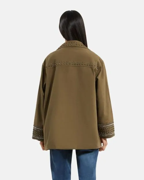 Women Jackets and Blazers The Kooples Khaki Pea Coat With Studs And Pearls Kaki
