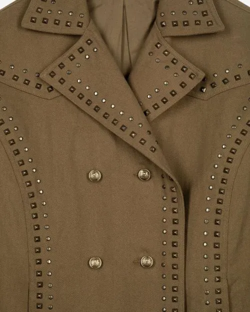 Women Jackets and Blazers The Kooples Khaki Pea Coat With Studs And Pearls Kaki