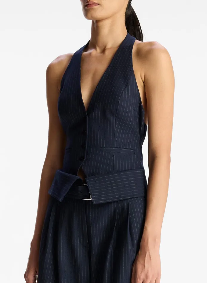 Women Jackets and Coats ALC Woodson Pinstripe Vest Navy