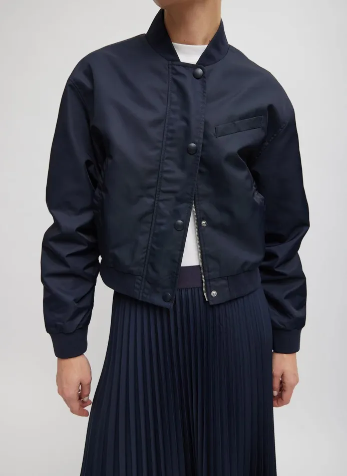 Women Jackets and Outerwear Tibi Eco Nylon Cropped Bomber Midnight Navy