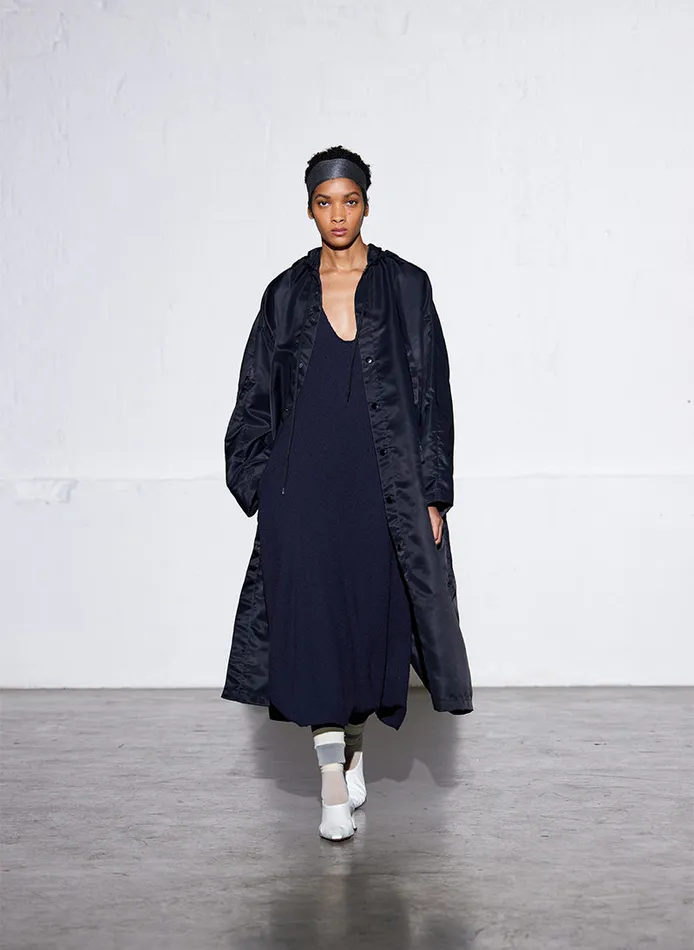 Women Jackets and Outerwear Tibi Eco Nylon Hooded Coat Midnight Navy