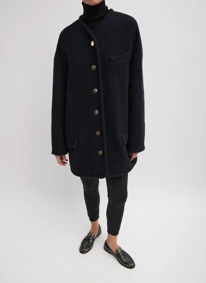 Women Jackets and Outerwear Tibi Majeur Boucle Cardigan Carcoat Blacknavy Multi