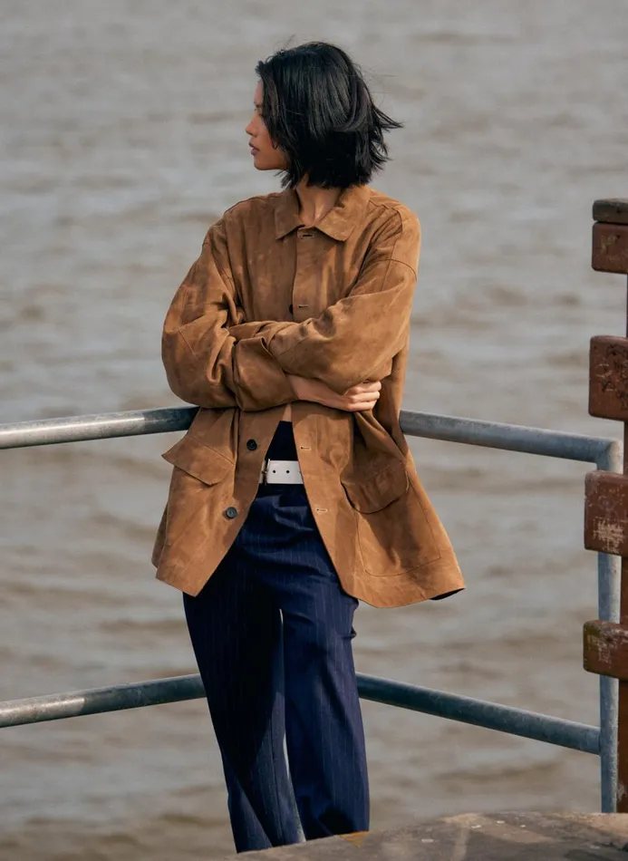 Women Jackets and Outerwear Tibi Suede Carcoat Tan