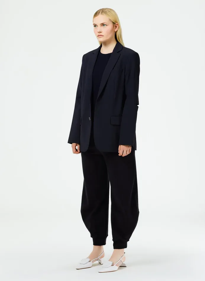 Women Jackets and Outerwear Tibi Tropical Wool Cutout Sleeve Marlon Blazer Navy