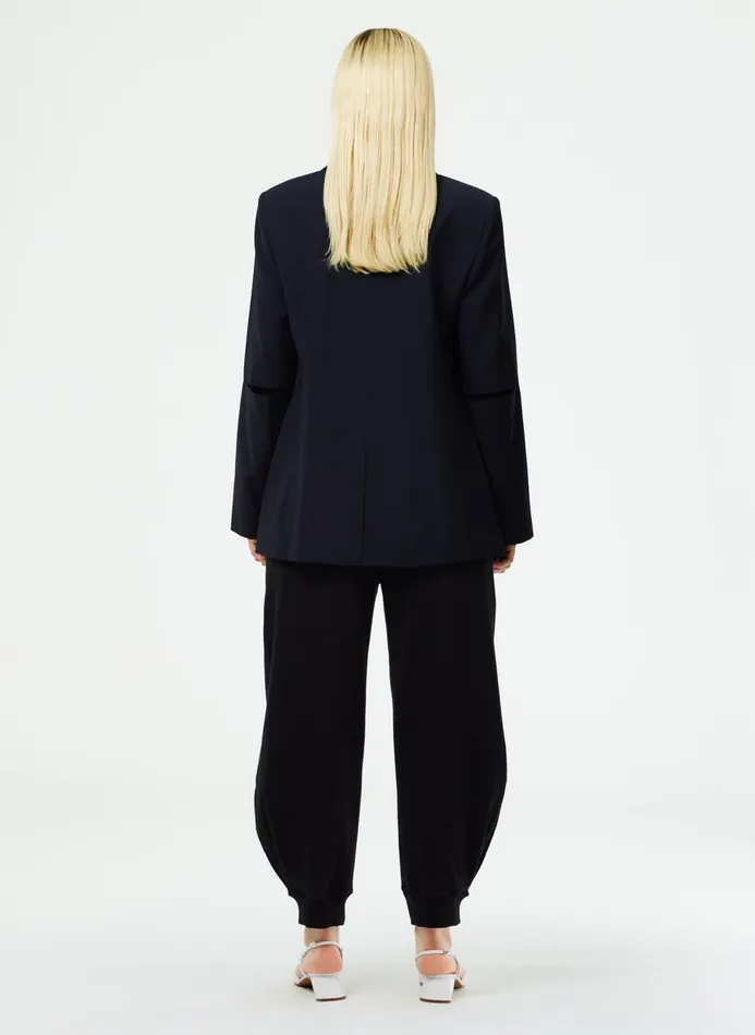 Women Jackets and Outerwear Tibi Tropical Wool Cutout Sleeve Marlon Blazer Navy