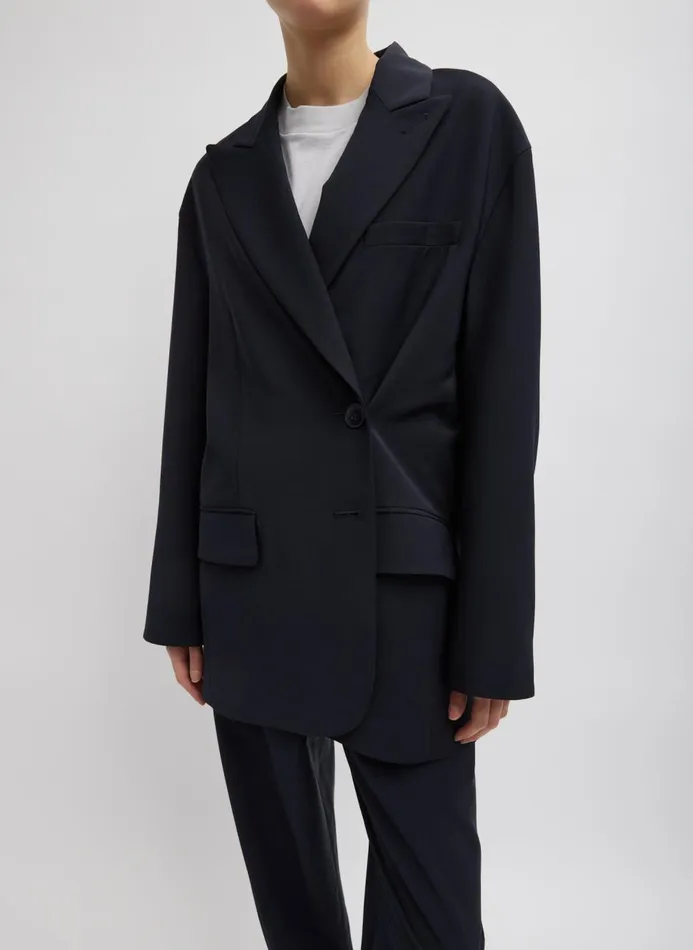 Women Jackets and Outerwear Tibi Tropical Wool Liam Blazer Navy