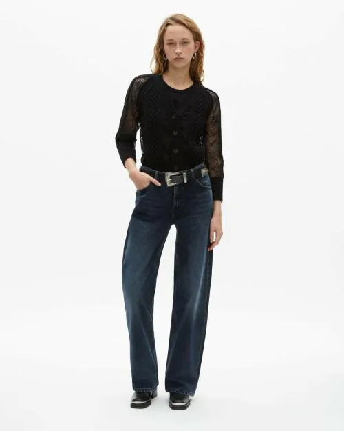 Women Jumpers and Cardigans The Kooples Black Wool And Lace Cardigan Black