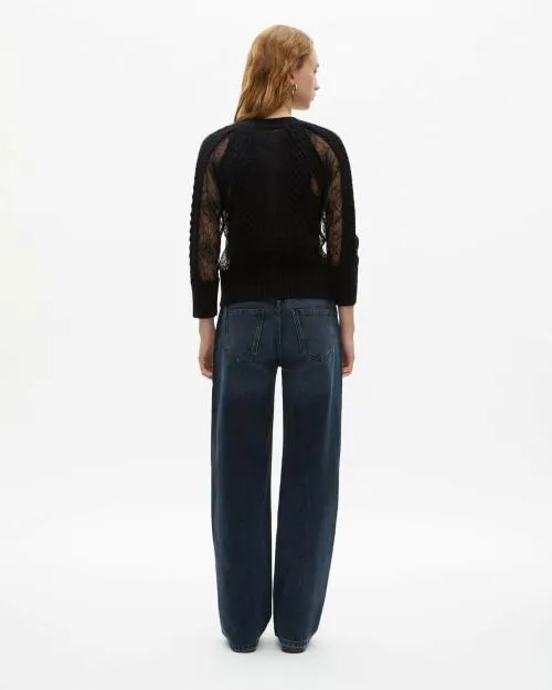 Women Jumpers and Cardigans The Kooples Black Wool And Lace Cardigan Black