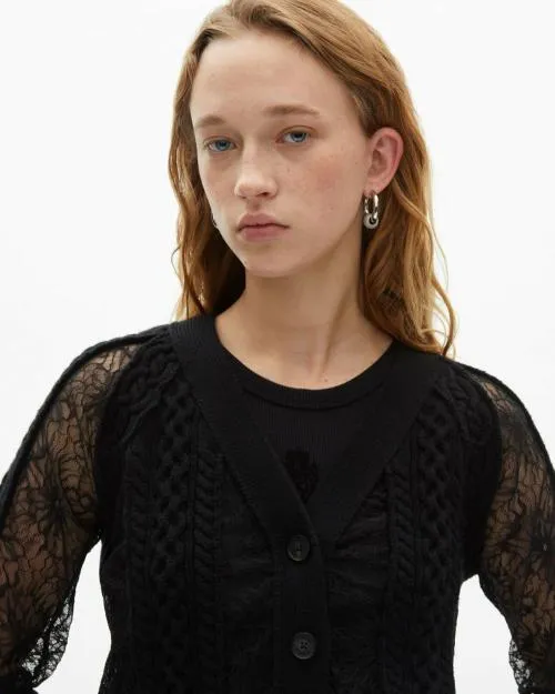 Women Jumpers and Cardigans The Kooples Black Wool And Lace Cardigan Black