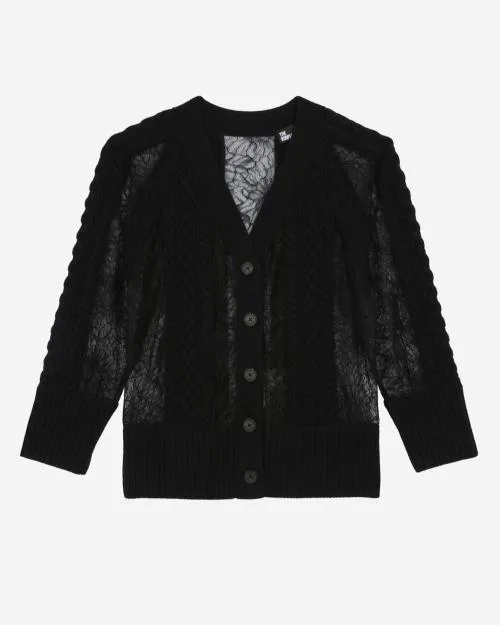 Women Jumpers and Cardigans The Kooples Black Wool And Lace Cardigan Black