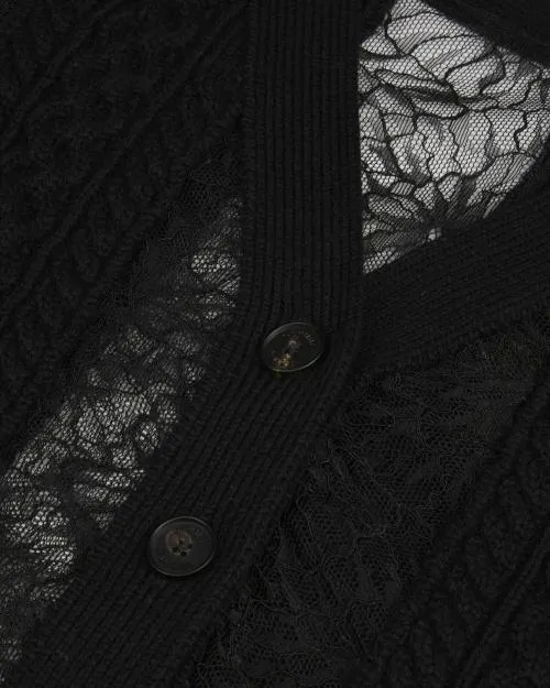 Women Jumpers and Cardigans The Kooples Black Wool And Lace Cardigan Black
