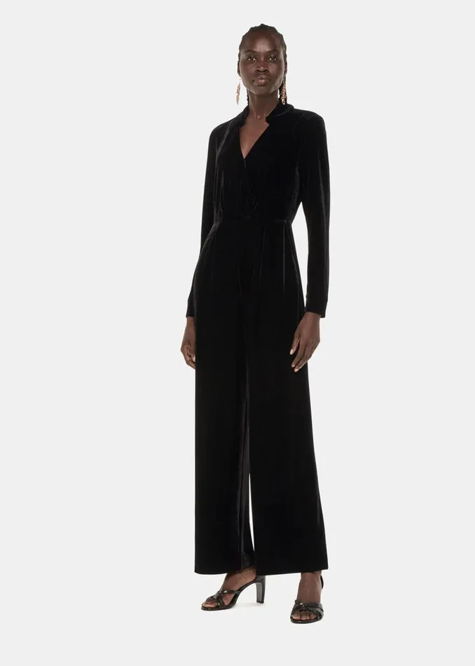 Women Jumpsuits Whistles Black Wrap Velvet Jumpsuit