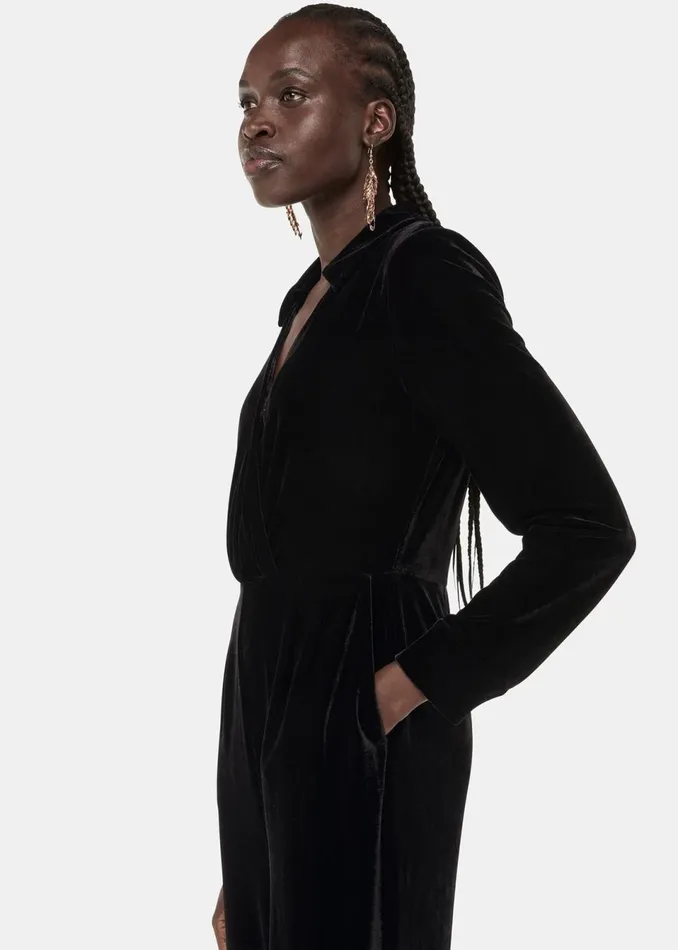 Women Jumpsuits Whistles Black Wrap Velvet Jumpsuit