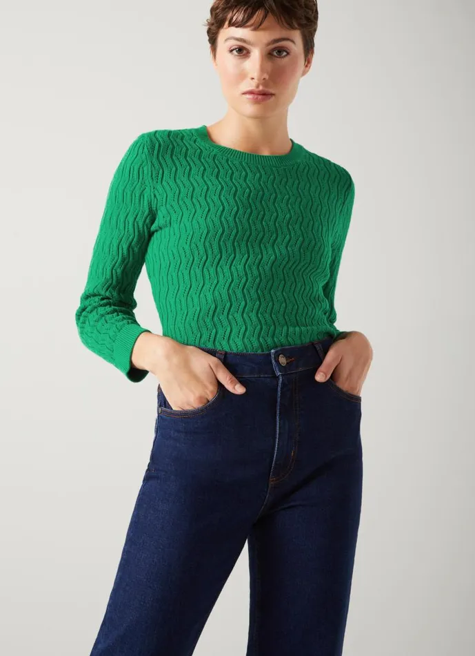 Women Keaton Green Cotton OpenWeave Jumper Green LKBennett Knitwear
