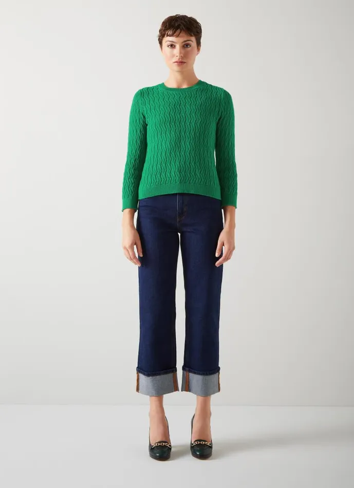 Women Keaton Green Cotton OpenWeave Jumper Green LKBennett Knitwear Women Keaton Green Cotton OpenWeave Jumper Green LKBennett Knitwear