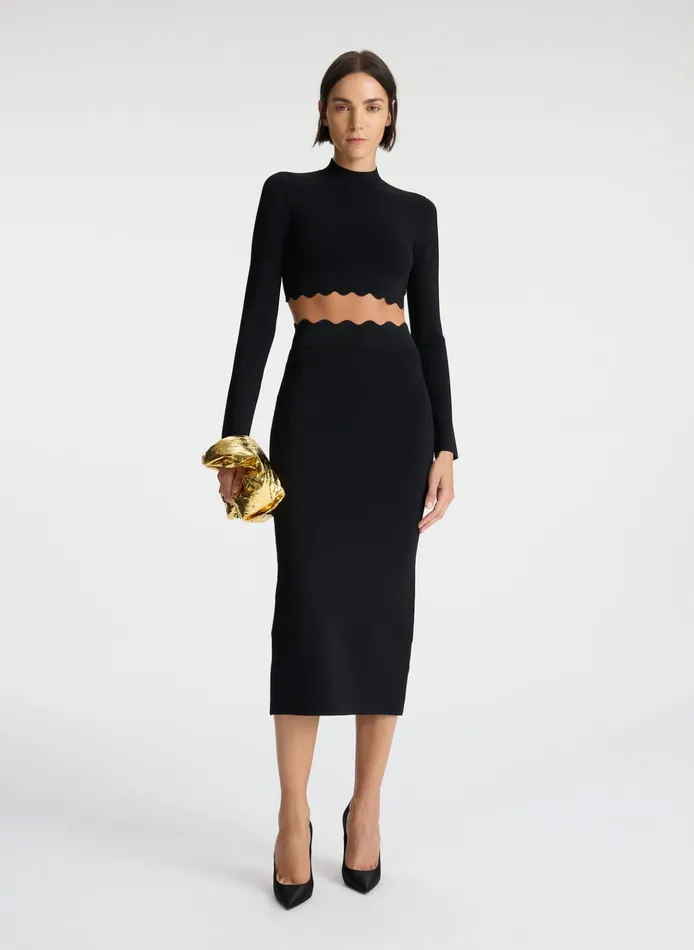 Women Knitwear ALC Quincy Scalloped Knit Midi Skirt Black