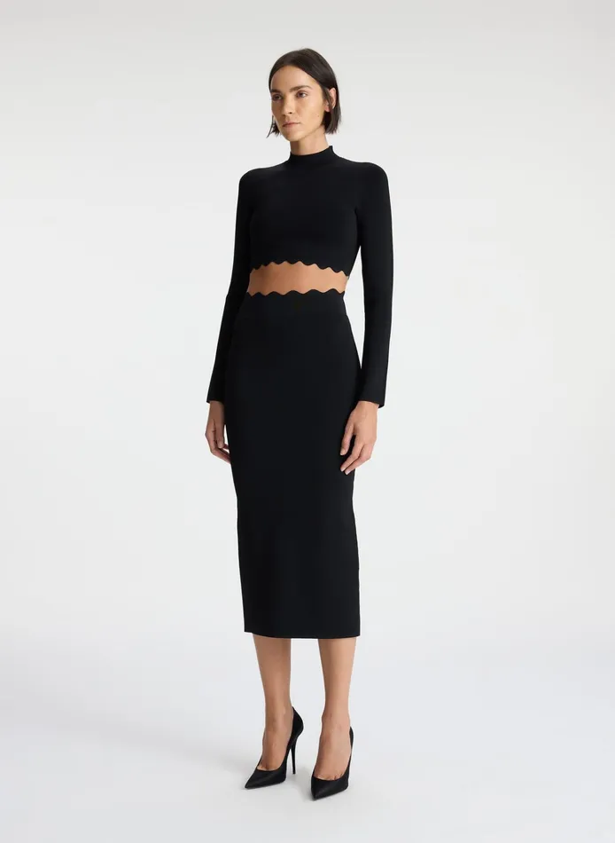 Women Knitwear ALC Quincy Scalloped Knit Midi Skirt Black