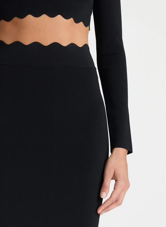Women Knitwear ALC Quincy Scalloped Knit Midi Skirt Black