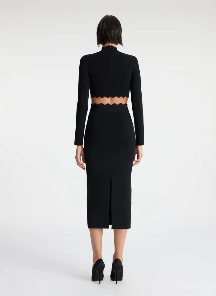 Women Knitwear ALC Quincy Scalloped Knit Midi Skirt Black