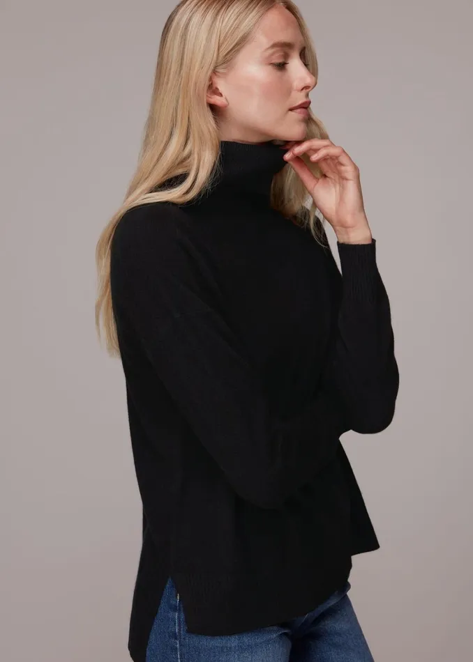 Women Knitwear and Cashmere Whistles Black Cashmere Roll Neck Jumper