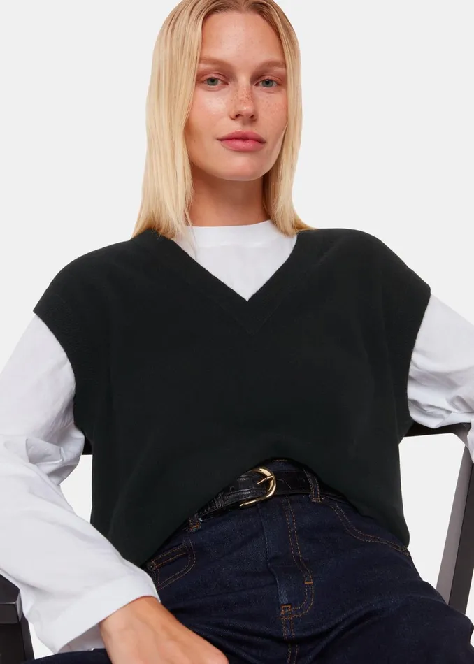 Women Knitwear and Cashmere Whistles Black Cashmere V Neck Tank