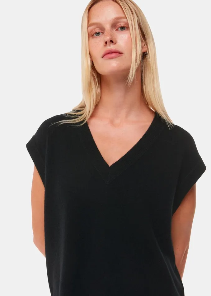 Women Knitwear and Cashmere Whistles Black Cashmere V Neck Tank