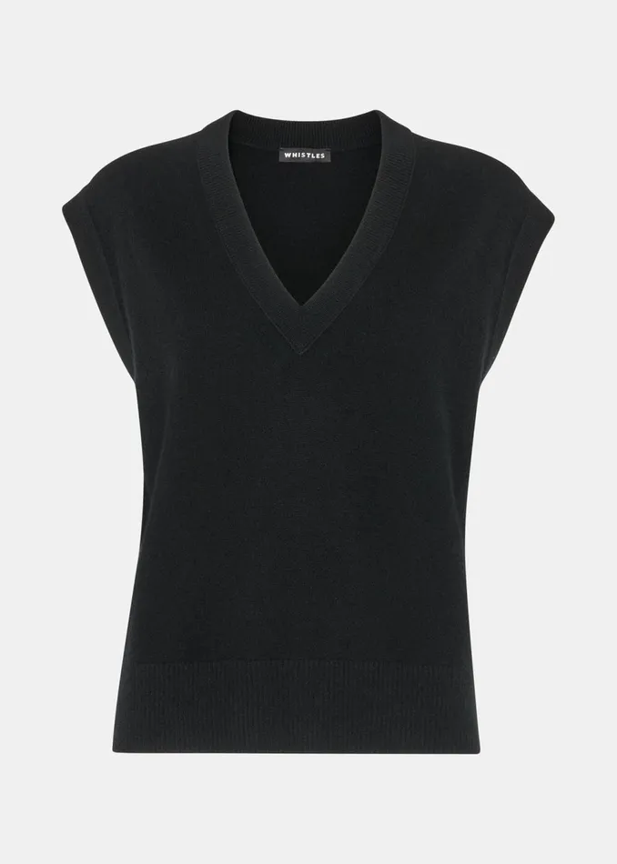 Women Knitwear and Cashmere Whistles Black Cashmere V Neck Tank