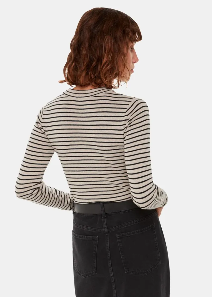 Women Knitwear and Cashmere Whistles Black Fine Crew Stripe Knit