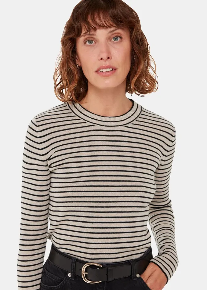 Women Knitwear and Cashmere Whistles Black Fine Crew Stripe Knit