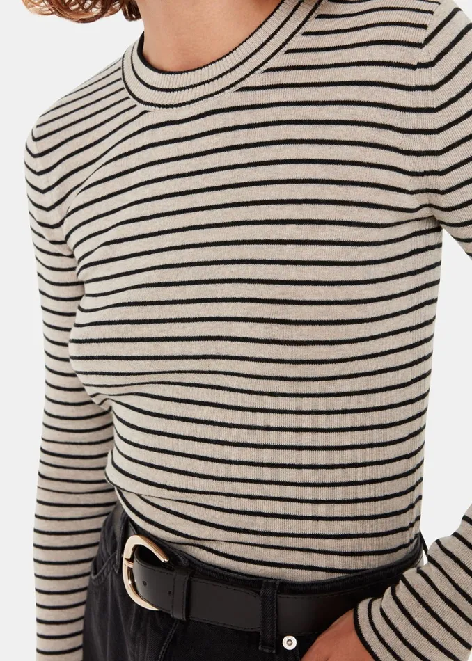Women Knitwear and Cashmere Whistles Black Fine Crew Stripe Knit
