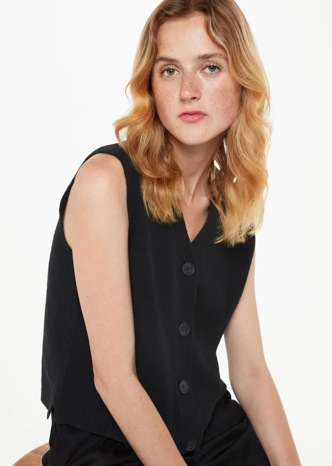 Women Knitwear and Cashmere Whistles Black Wool Button Through Tank