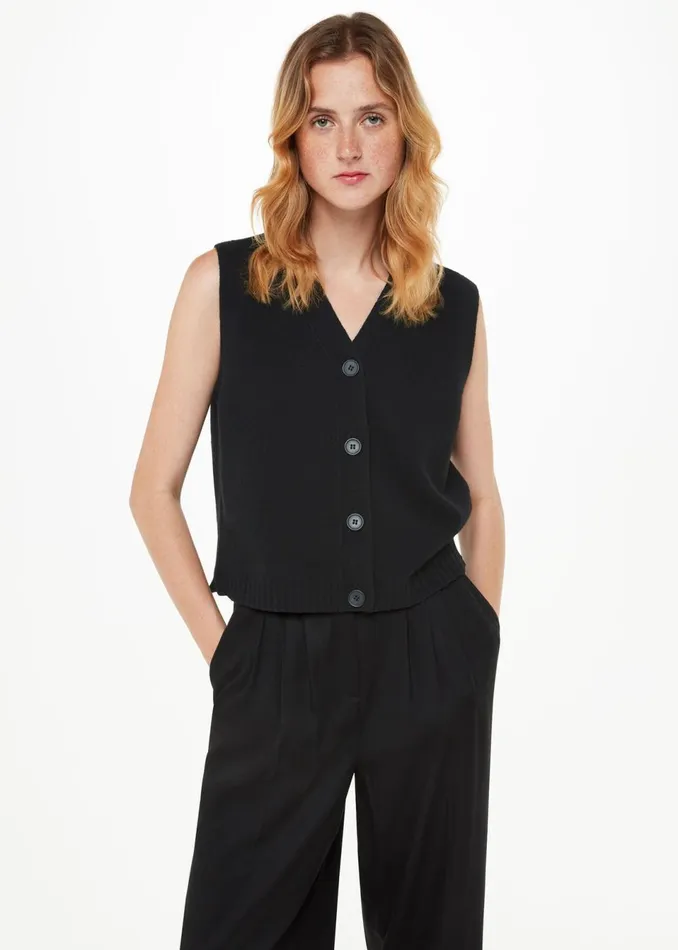 Women Knitwear and Cashmere Whistles Black Wool Button Through Tank