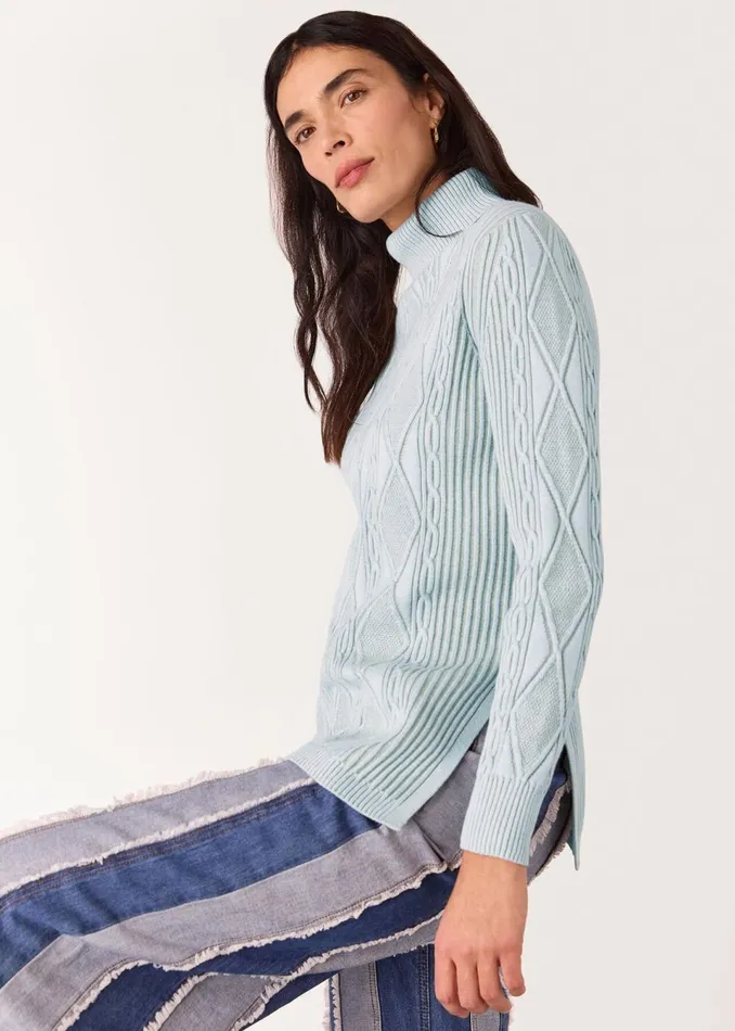 Women Knitwear and Cashmere Whistles Blue Aoife Fine Cable Roll Neck