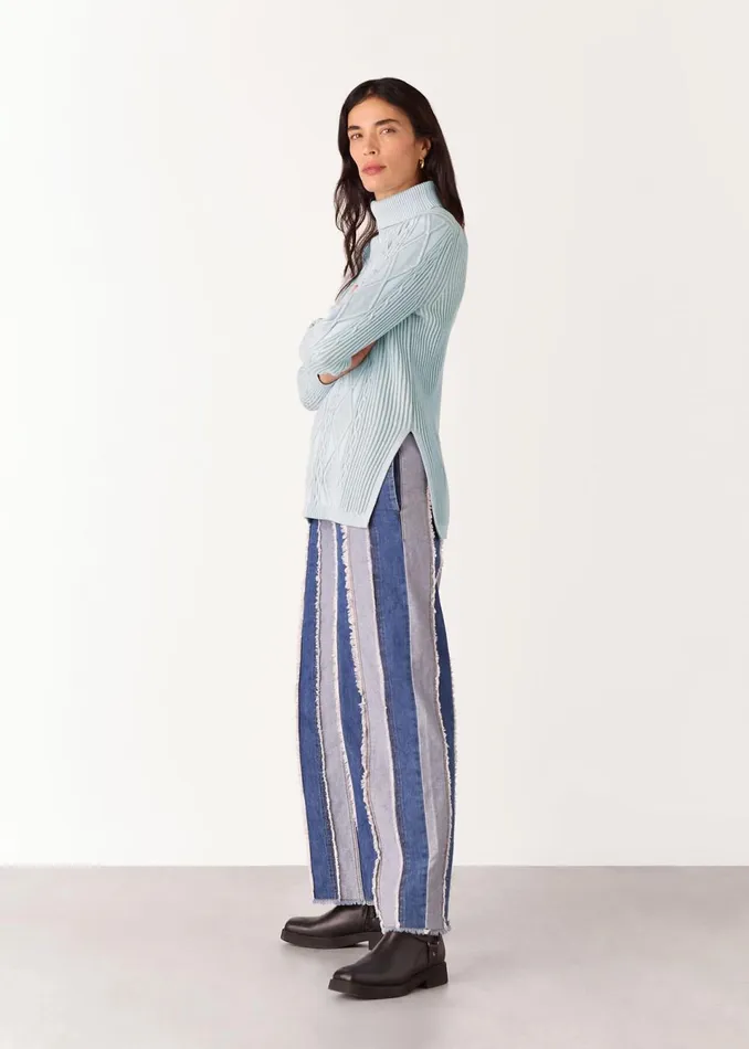 Women Knitwear and Cashmere Whistles Blue Aoife Fine Cable Roll Neck
