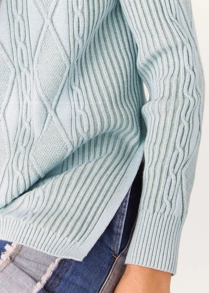 Women Knitwear and Cashmere Whistles Blue Aoife Fine Cable Roll Neck