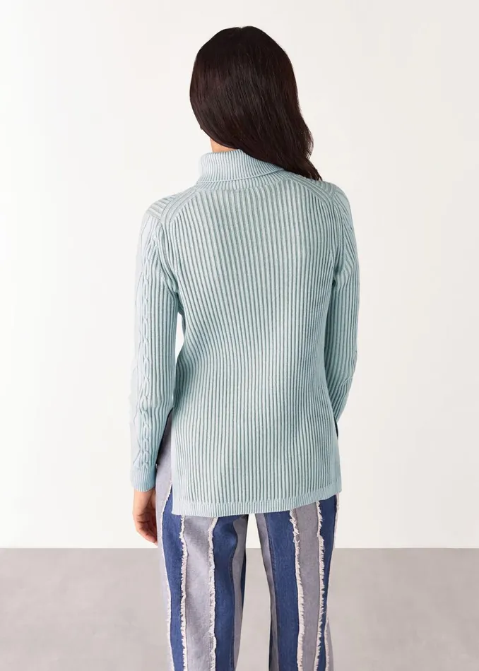 Women Knitwear and Cashmere Whistles Blue Aoife Fine Cable Roll Neck