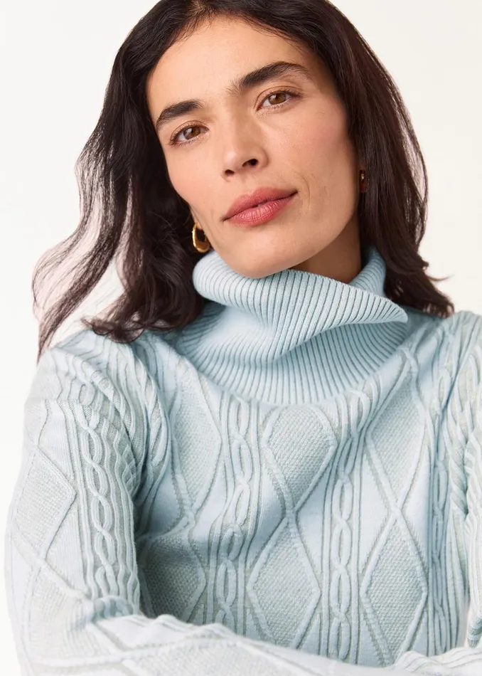 Women Knitwear and Cashmere Whistles Blue Aoife Fine Cable Roll Neck