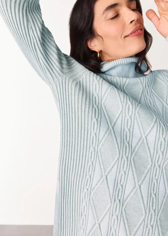 Women Knitwear and Cashmere Whistles Blue Aoife Fine Cable Roll Neck