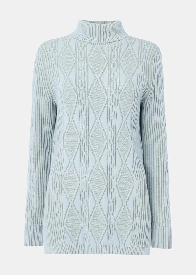 Women Knitwear and Cashmere Whistles Blue Aoife Fine Cable Roll Neck