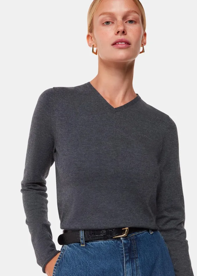 Women Knitwear and Cashmere Whistles Dark Grey Mila V Neck Knit
