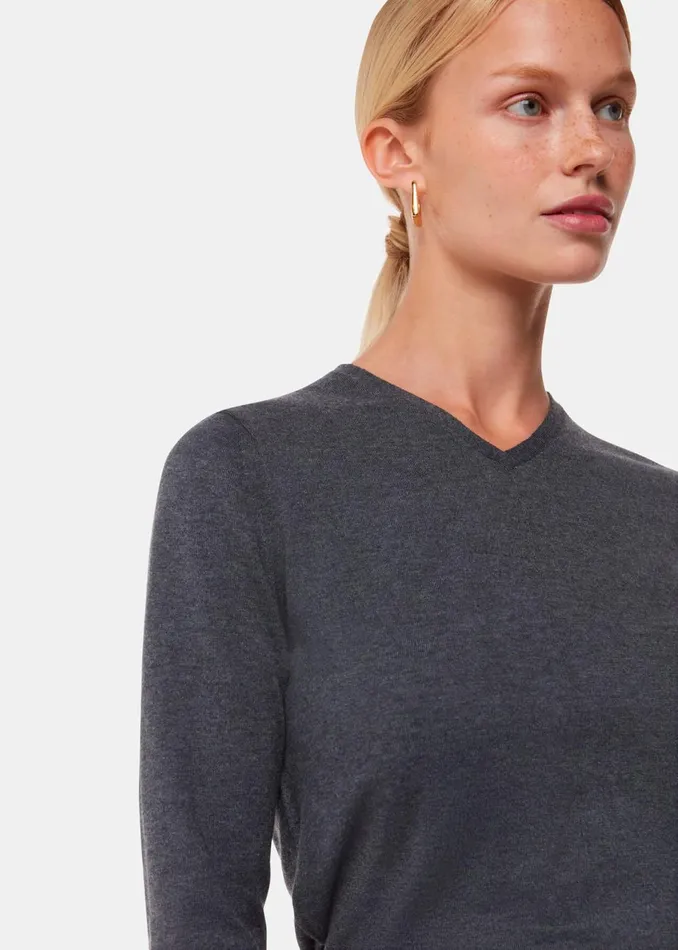 Women Knitwear and Cashmere Whistles Dark Grey Mila V Neck Knit