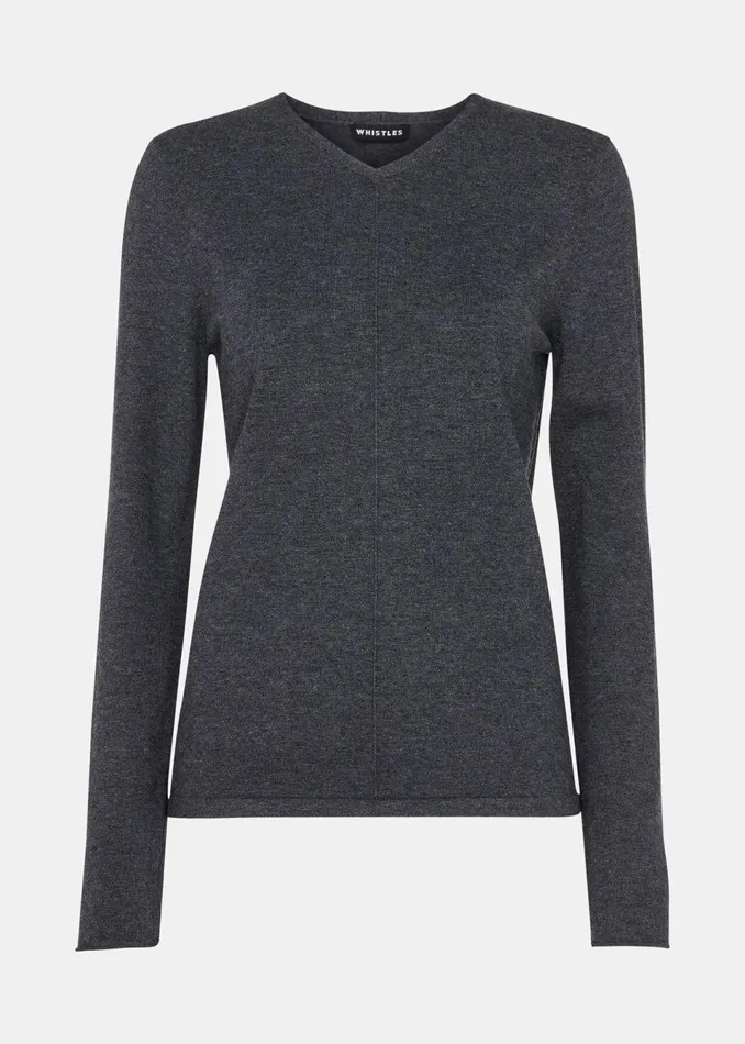 Women Knitwear and Cashmere Whistles Dark Grey Mila V Neck Knit